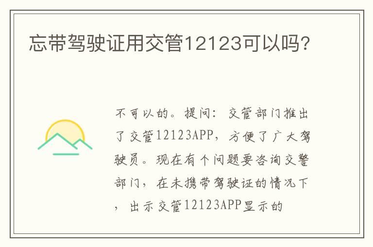 忘带驾驶证用交管12123可以吗?