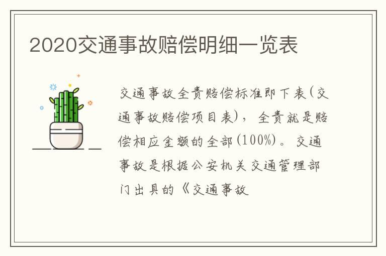2020交通事故赔偿明细一览表