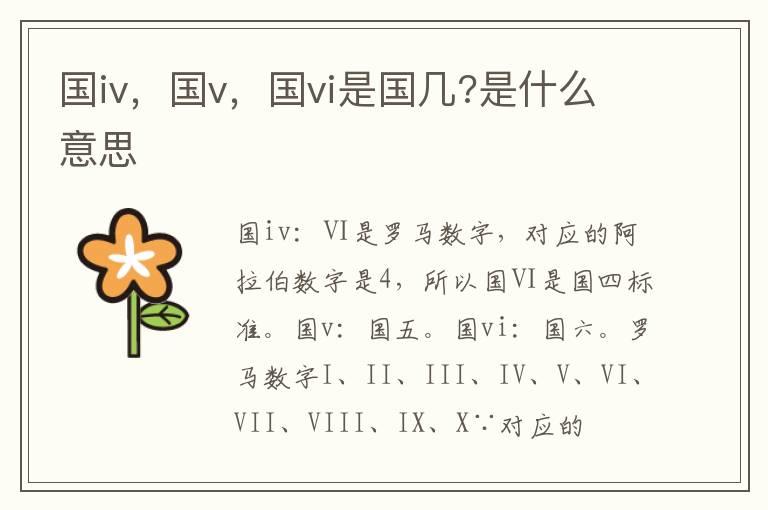 国iv，国v，国vi是国几?是什么意思