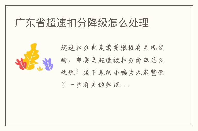 广东省超速扣分降级怎么处理