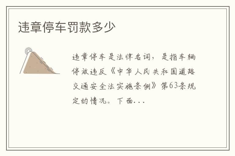 违章停车罚款多少