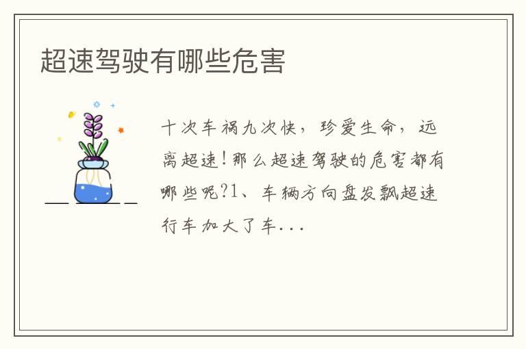超速驾驶有哪些危害