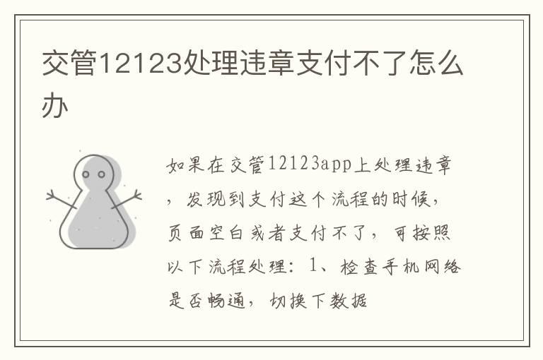 交管12123处理违章支付不了怎么办