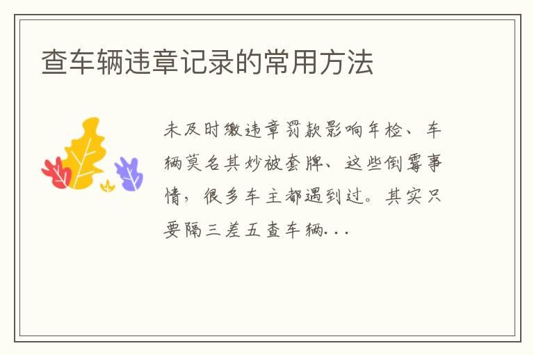 查车辆违章记录的常用方法