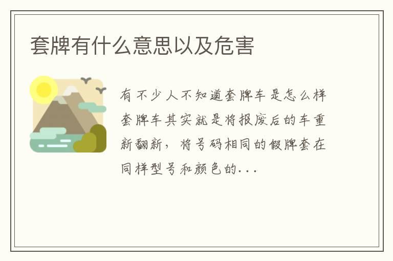 套牌有什么意思以及危害