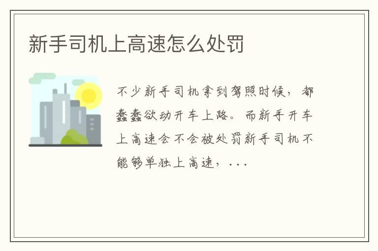 新手司机上高速怎么处罚