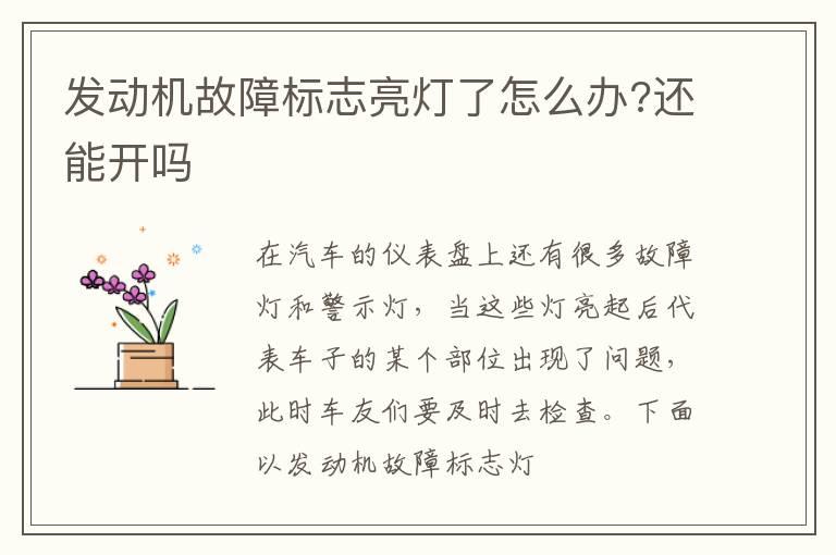 发动机故障标志亮灯了怎么办?还能开吗