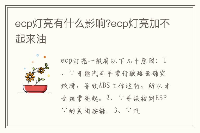 ecp灯亮有什么影响?ecp灯亮加不起来油