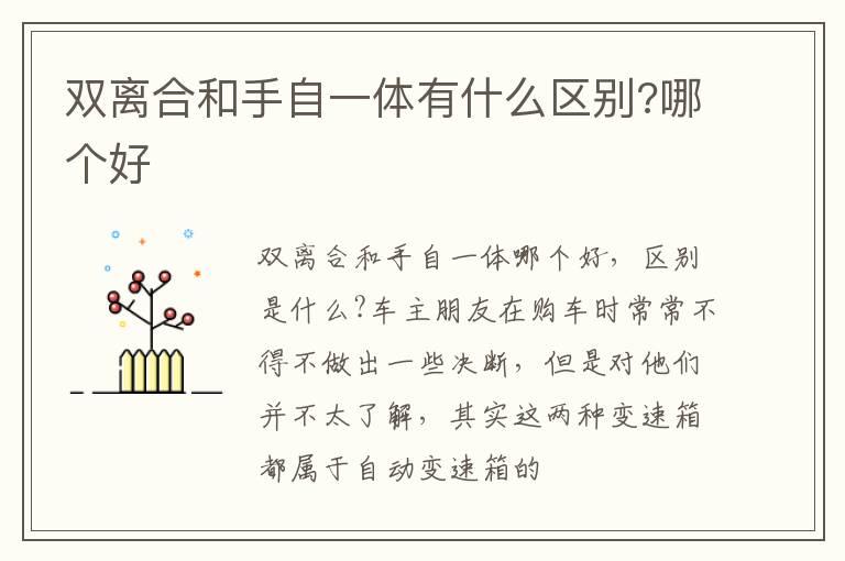 双离合和手自一体有什么区别?哪个好