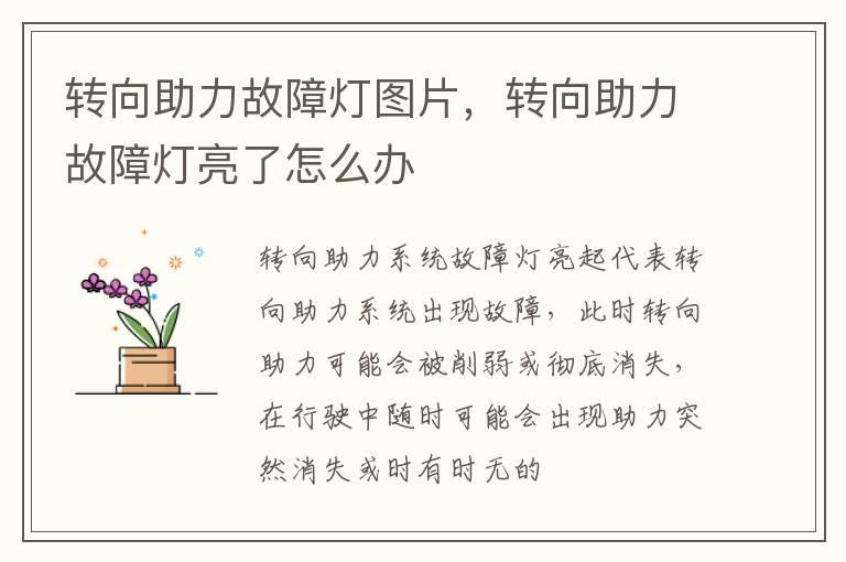 转向助力故障灯图片，转向助力故障灯亮了怎么办