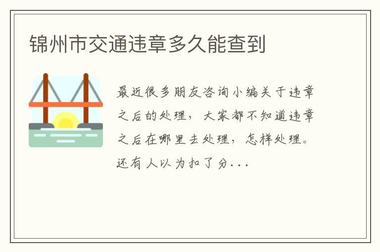 锦州市交通违章多久能查到