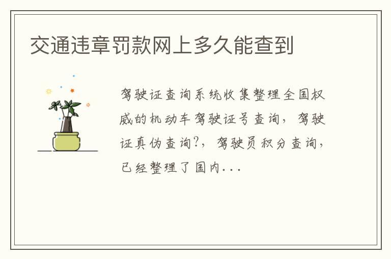 交通违章罚款网上多久能查到