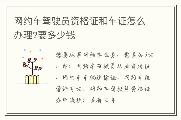 网约车驾驶员资格证和车证怎么办理?要多少钱