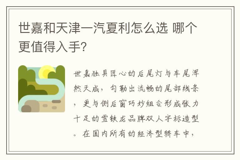 世嘉和天津一汽夏利怎么选 哪个更值得入手？
