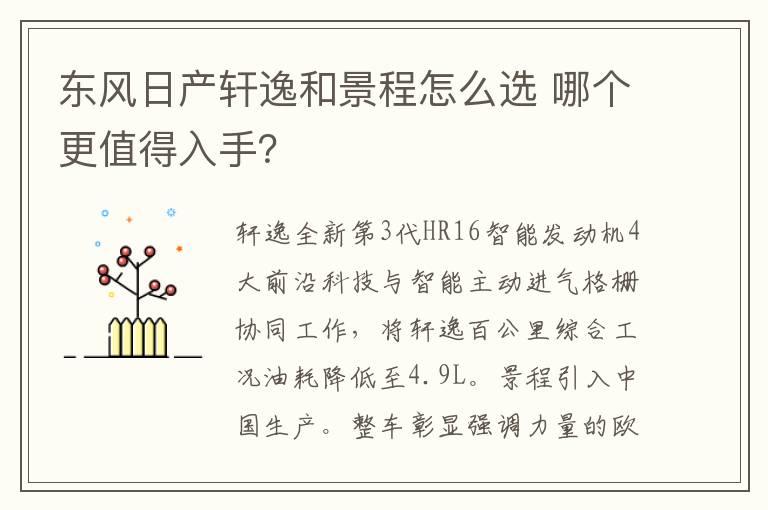 东风日产轩逸和景程怎么选 哪个更值得入手？