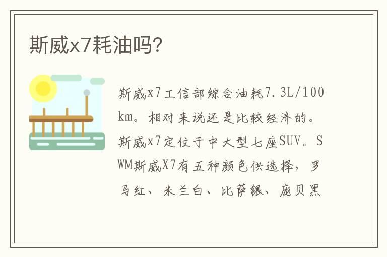 斯威x7耗油吗？