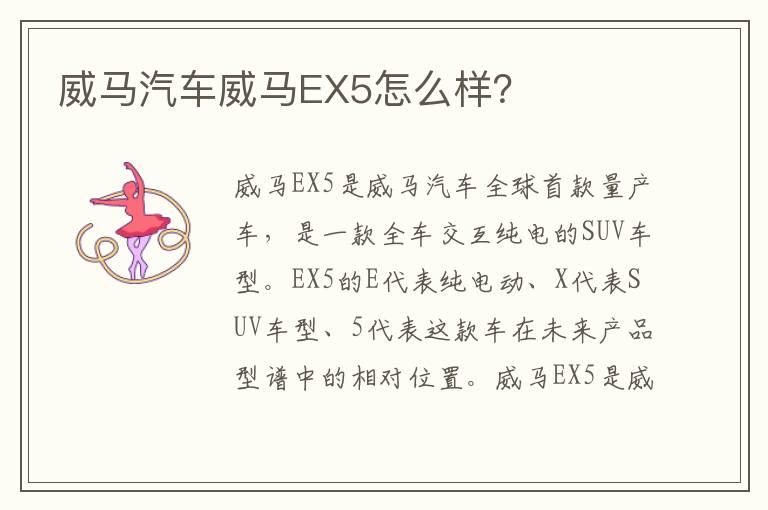 威马汽车威马EX5怎么样？