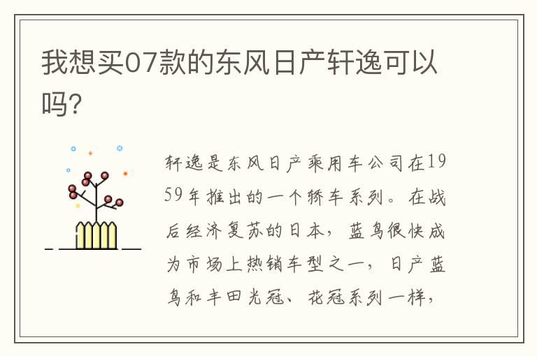 我想买07款的东风日产轩逸可以吗？
