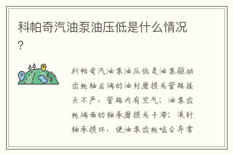 科帕奇汽油泵油压低是什么情况？