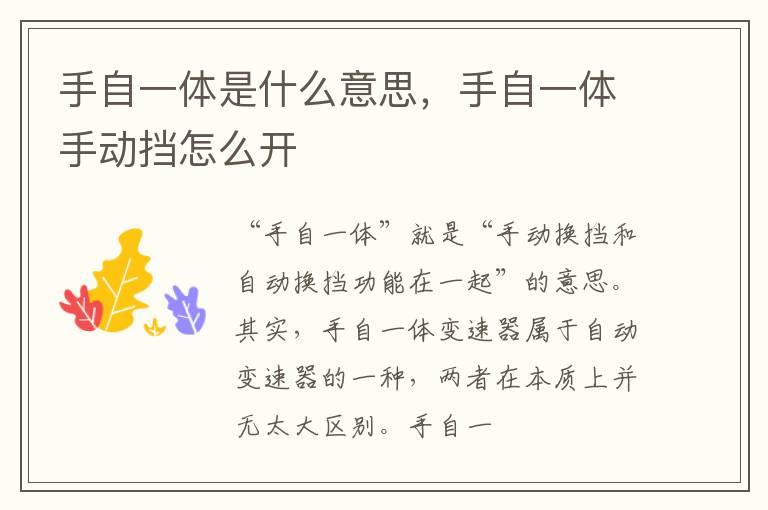 手自一体是什么意思，手自一体手动挡怎么开
