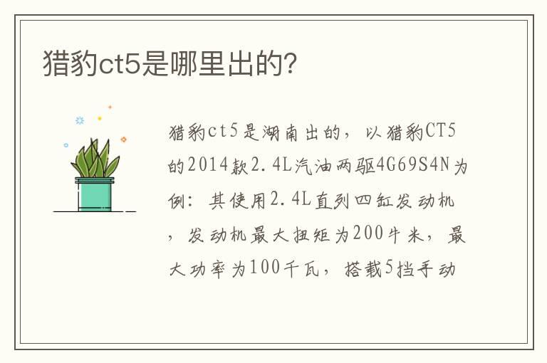 猎豹ct5是哪里出的？