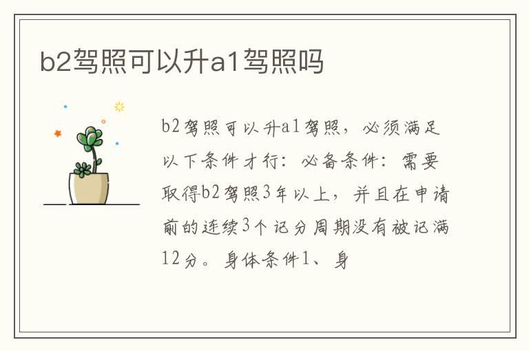 b2驾照可以升a1驾照吗