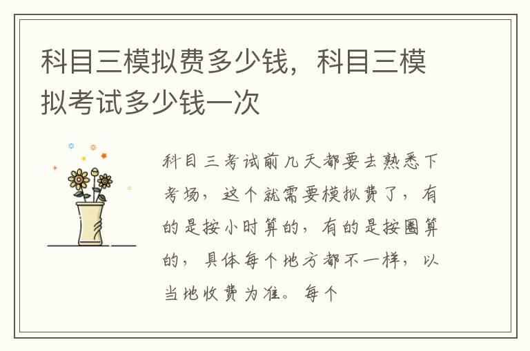 科目三模拟费多少钱，科目三模拟考试多少钱一次