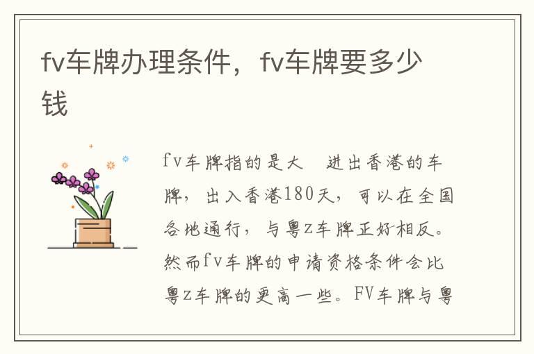 fv车牌办理条件，fv车牌要多少钱