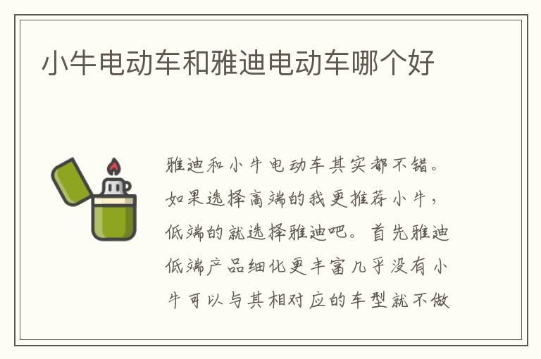 小牛电动车和雅迪电动车哪个好