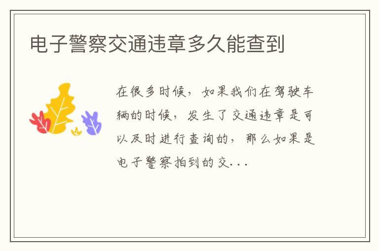 电子警察交通违章多久能查到
