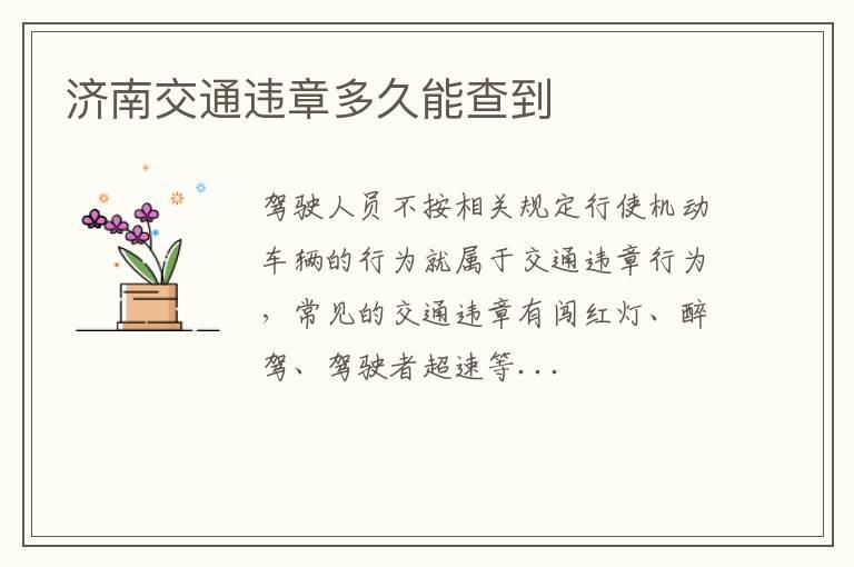 济南交通违章多久能查到