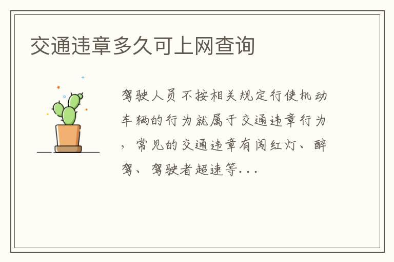 交通违章多久可上网查询