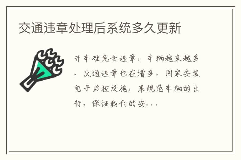 交通违章处理后系统多久更新