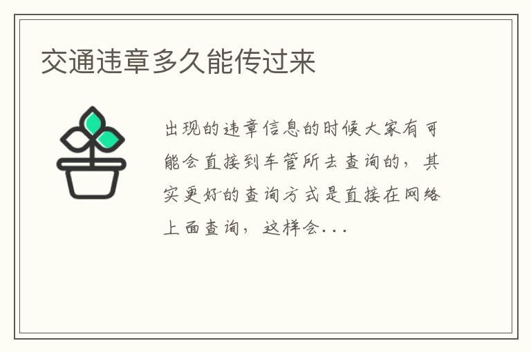 交通违章多久能传过来