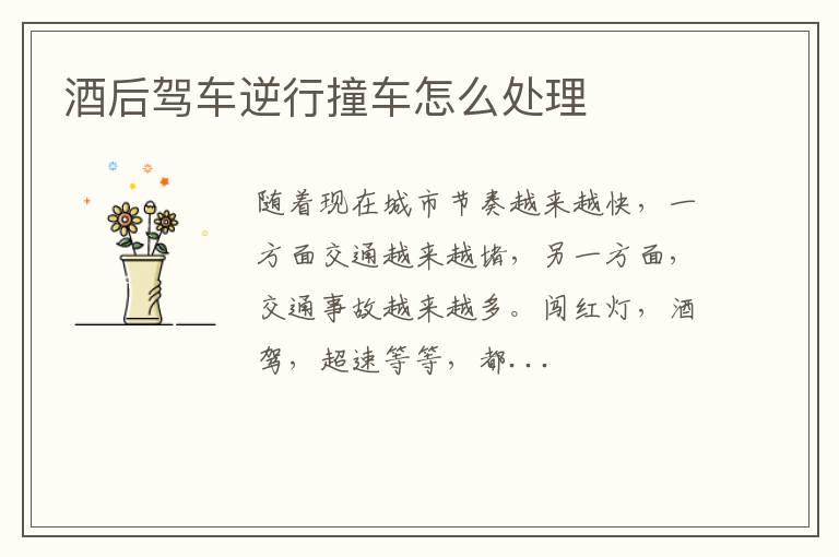 酒后驾车逆行撞车怎么处理