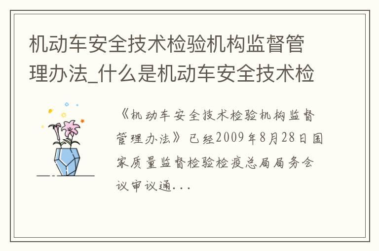 机动车安全技术检验机构监督管理办法_什么是机动车安全技术检验机构监督管理办法
