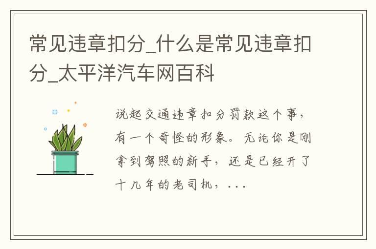 常见违章扣分_什么是常见违章扣分