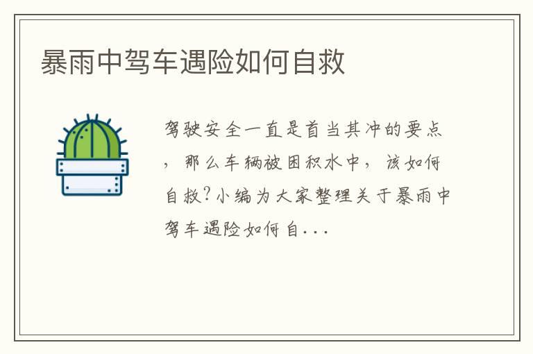 暴雨中驾车遇险如何自救