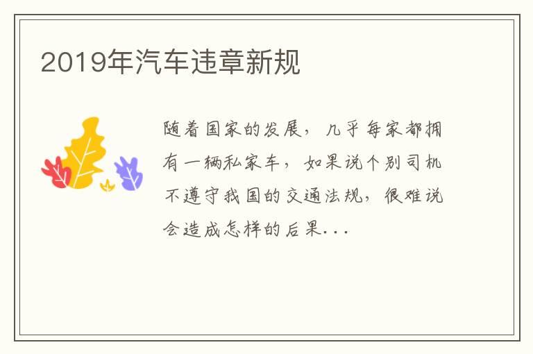 2019年汽车违章新规