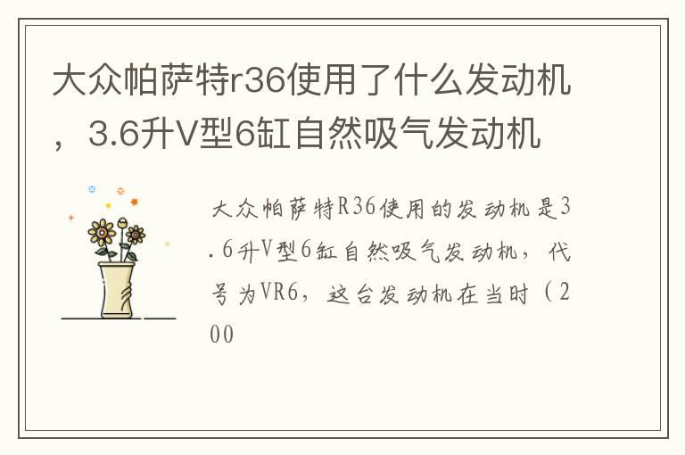 大众帕萨特r36使用了什么发动机，3.6升V型6缸自然吸气发动机