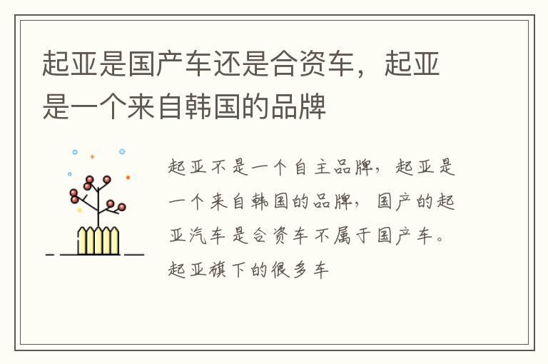 起亚是国产车还是合资车，起亚是一个来自韩国的品牌