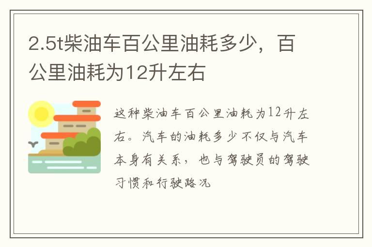 2.5t柴油车百公里油耗多少，百公里油耗为12升左右