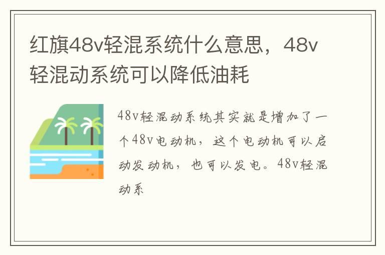 红旗48v轻混系统什么意思，48v轻混动系统可以降低油耗