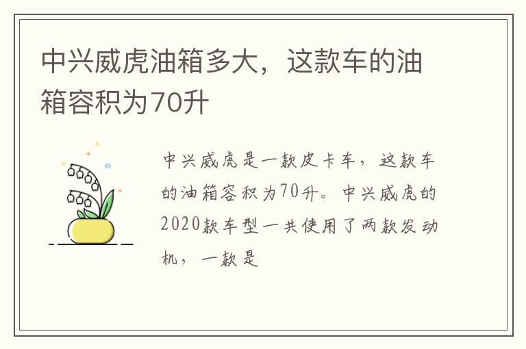 中兴威虎油箱多大，这款车的油箱容积为70升