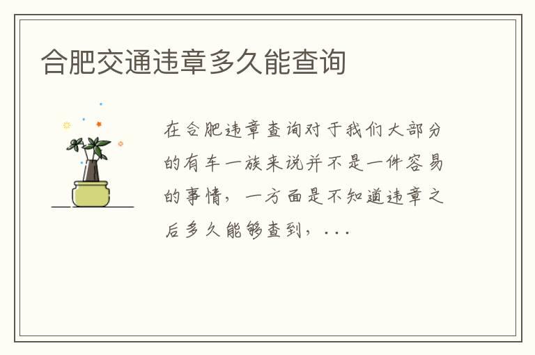 合肥交通违章多久能查询