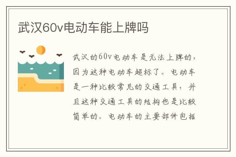 武汉60v电动车能上牌吗