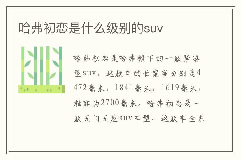 哈弗初恋是什么级别的suv