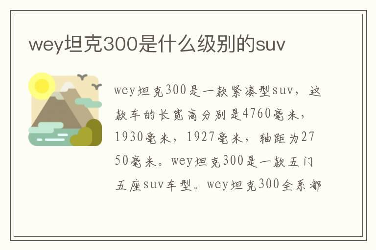 wey坦克300是什么级别的suv