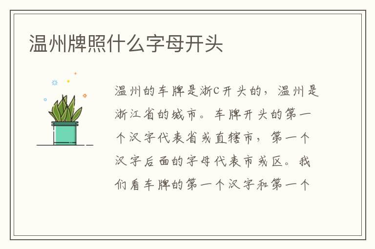 温州牌照什么字母开头