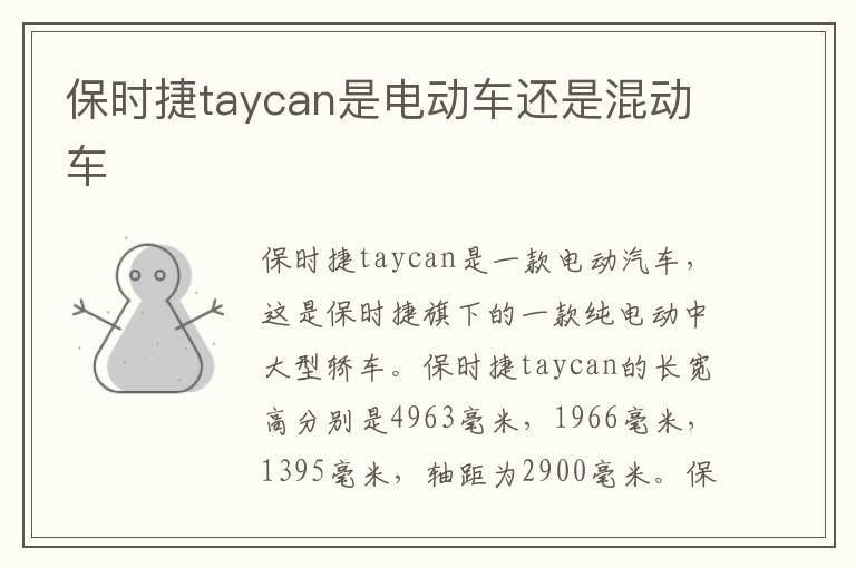 保时捷taycan是电动车还是混动车